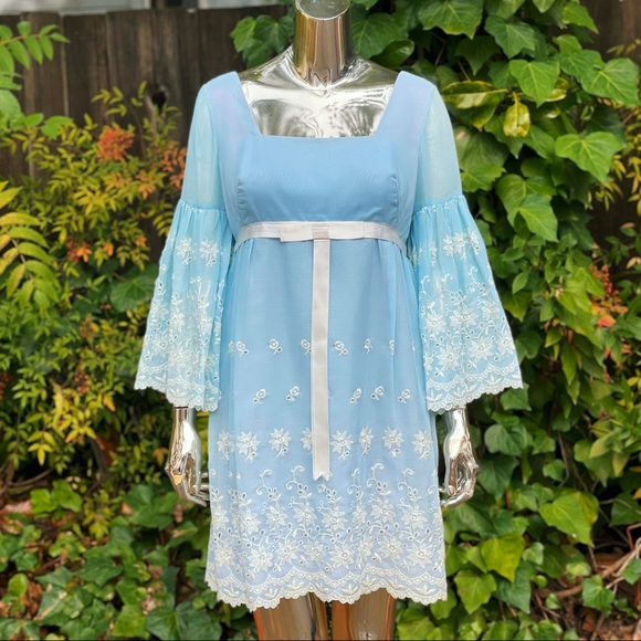 1960s Baby Blue Bell Sleeve Mini Dress - Picture 8 of 8